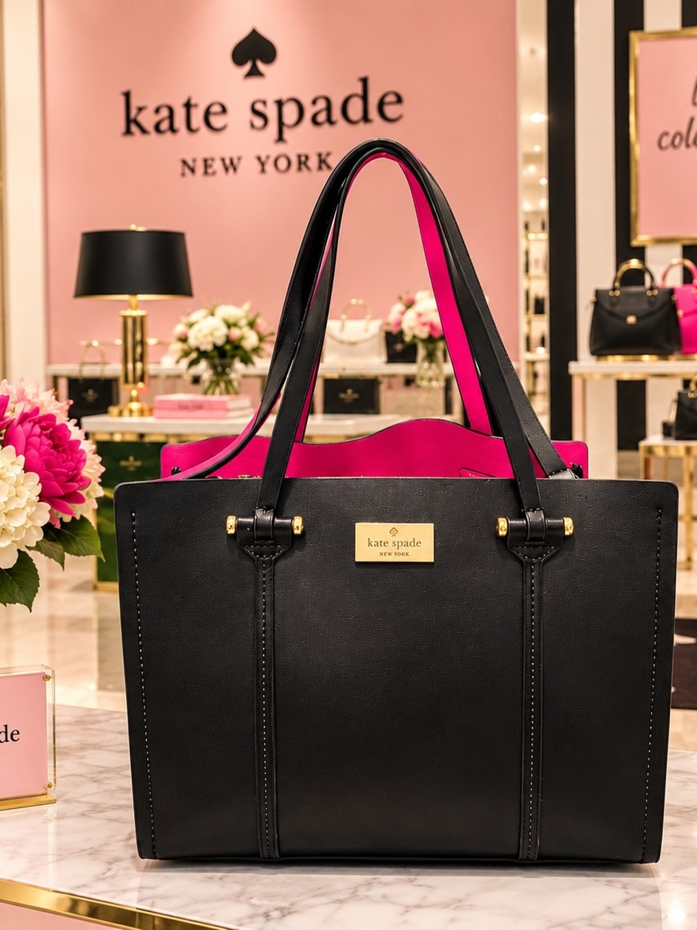 Kate Spade Black Arbour Hill Eloudie Bag with Pink Interior Accents
